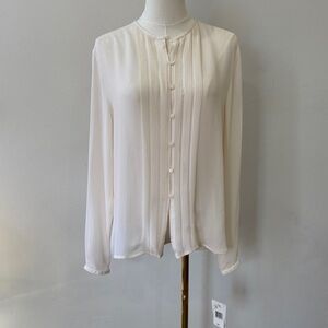 NWT Jones New York 100% Silk Pleated Button Down Shirt – Size 14